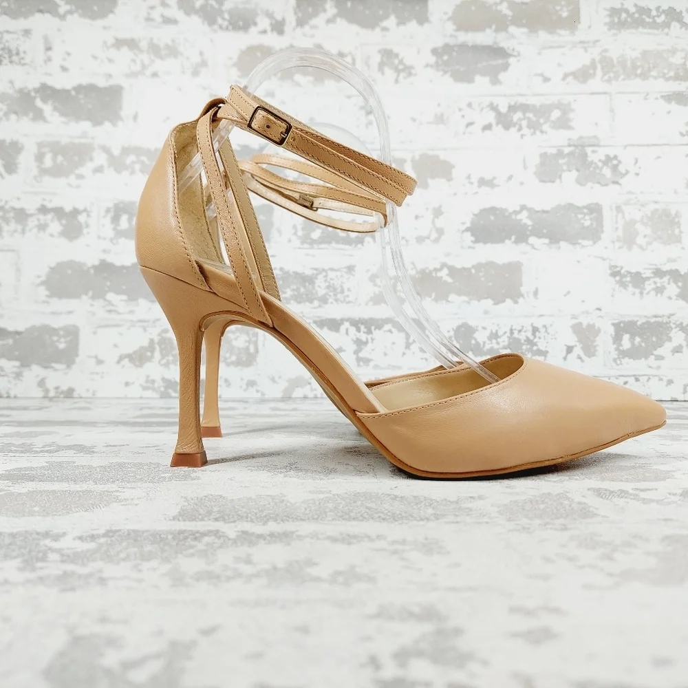 Vince Camuto Women's Tan Pointed-Toe Ankle Strap Heels